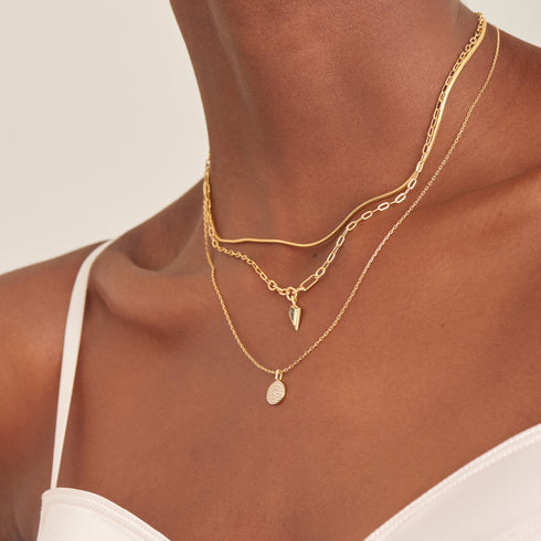 Gold Sparkle Drop Pendant Chunky Chain Necklace